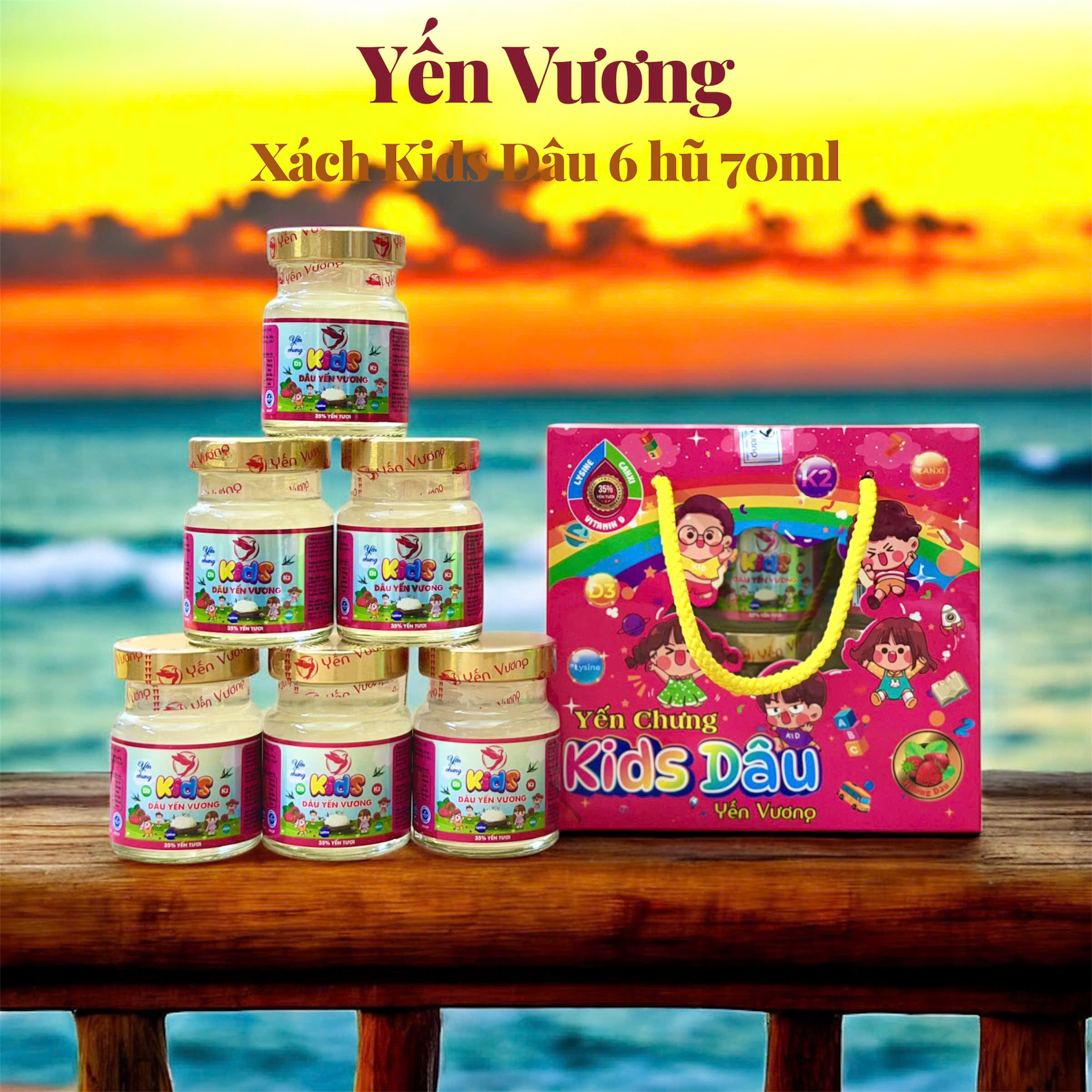 Lốc 6 hũ yến Vương 70ml Kids Dâu